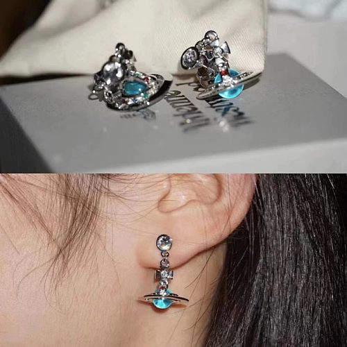 1 Pair Novelty Planet Artificial Gemstones Copper Drop Earrings