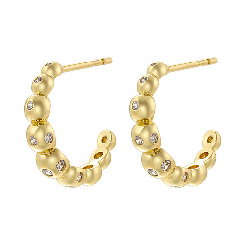 1 Pair Elegant Simple Style Classic Style C Shape Round Dots Plating Inlay Copper Zircon 18K Gold Plated Ear Studs