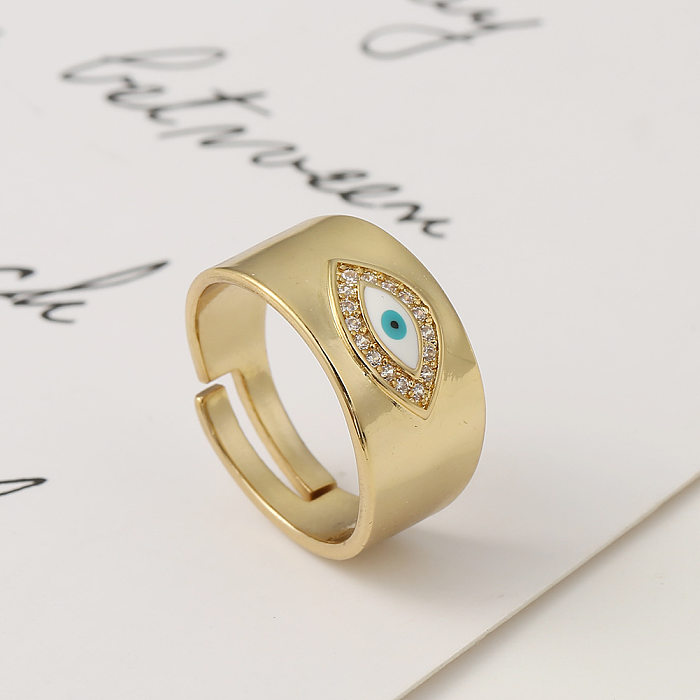 Fashion Wide-Eye Copper Inlaid Zircon Ring Wholesale