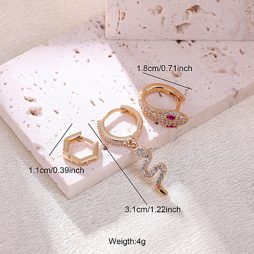 Classic Style Snake Copper Inlay Zircon Earrings
