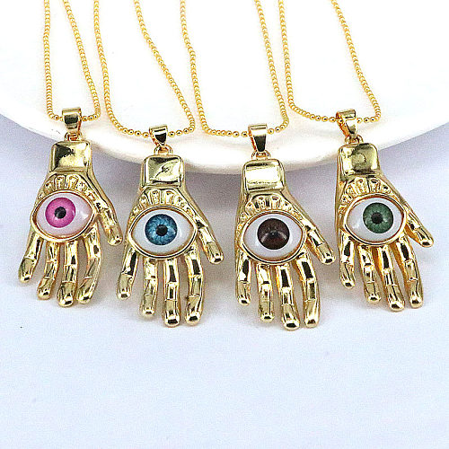 Hip-Hop Palm Eye Copper Gold Plated Pendant Necklace 1 Piece