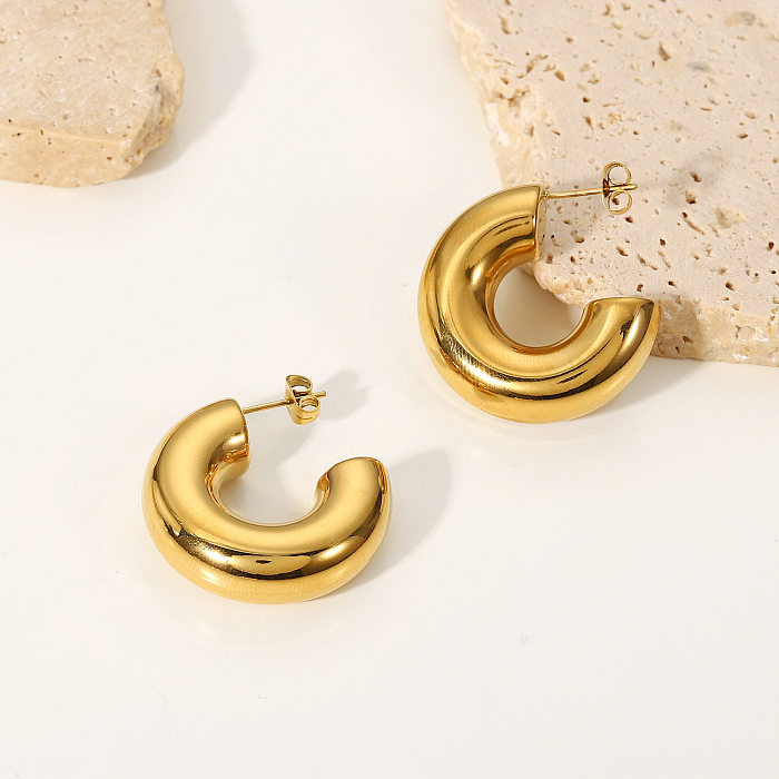 Fashion Stainless Steel Thick Hollow C-shaped Stud Earrings Wholesale