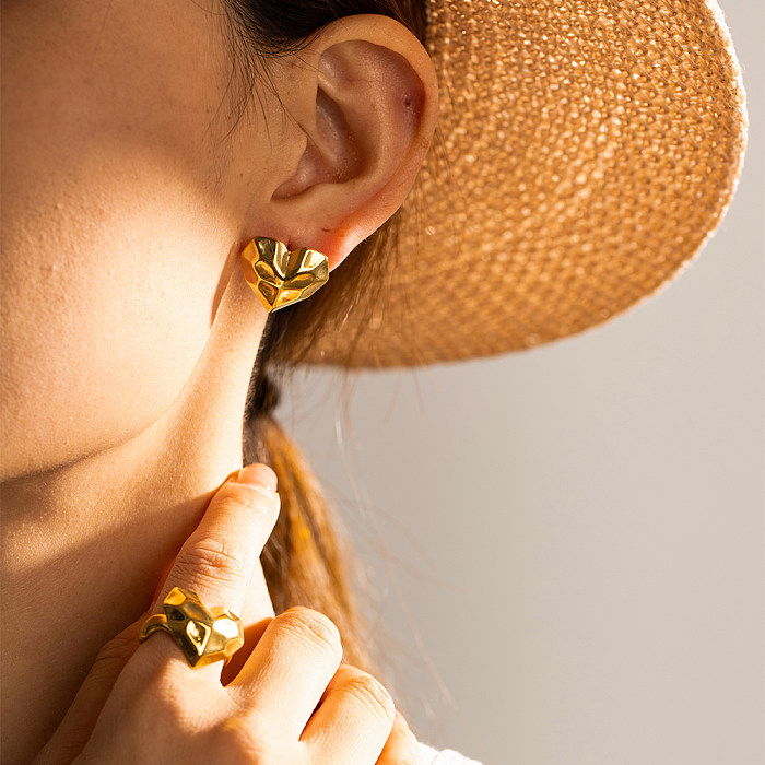 IG Style Heart Shape Stainless Steel Plating 18K Gold Plated Rings Earrings
