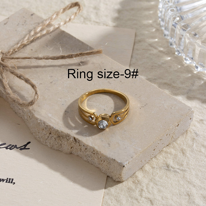 سيدة أنيقة الكورية نمط هندسي شكل قلب زهرة الفولاذ المقاوم للصدأ 18K الذهب مطلي أحجار الراين خواتم بكميات كبيرة