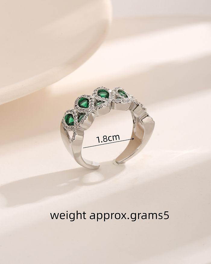 Vintage Style Luxurious Round Copper Plating Inlay Zircon White Gold Plated Open Rings