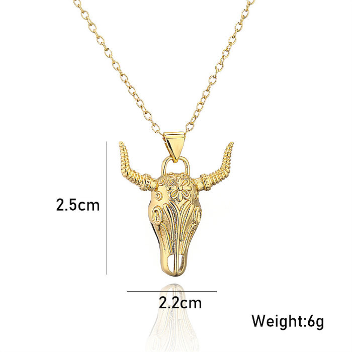 Fashion Personality Golden Bull Head Pendant Copper Necklace