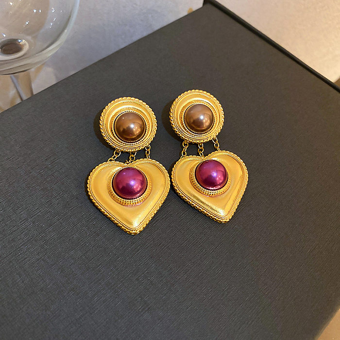 1 Pair Retro Geometric Flower Copper Inlay Rhinestones Pearl Drop Earrings