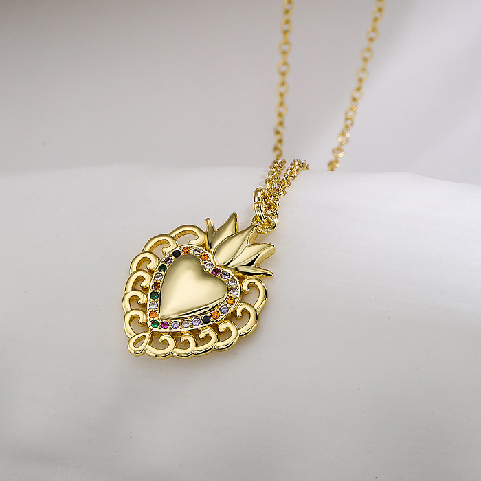Collar con colgante de circonita chapado en oro y cobre con forma de corazón y cruz a la moda, 1 pieza