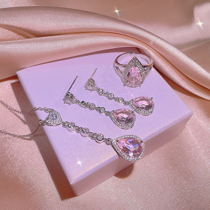 Estilo Simple gotas de agua brillantes forma de corazón incrustaciones de cobre diamantes de imitación artificiales anillos pendientes collar