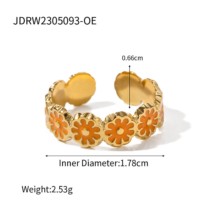 Anéis banhados a ouro 18K com esmalte de aço inoxidável flor de férias