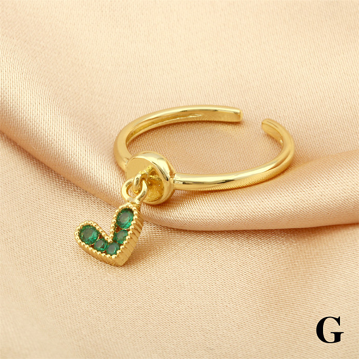 Simple Style Heart Shape Copper Plating Inlay Zircon 18K Gold Plated Open Rings