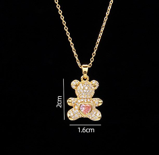 Simple Style Bear Copper Zircon Pendant Necklace In Bulk