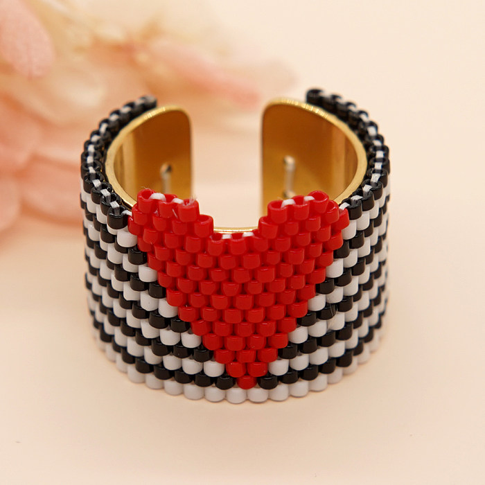 Wholesale Vintage Style Classic Style Heart Shape Stainless Steel Glass Braid Open Rings