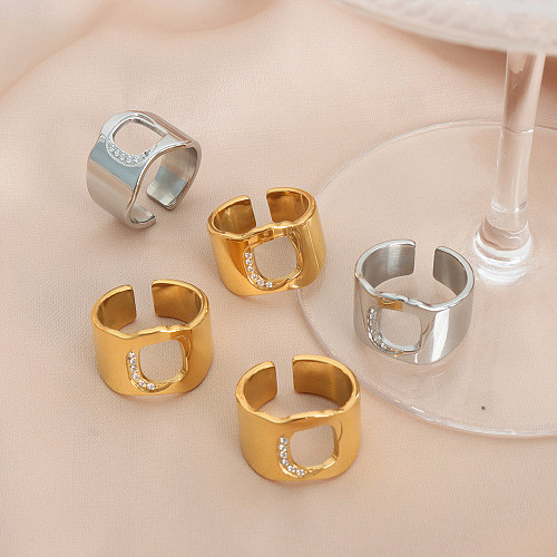 Punk Streetwear Cool Style Geometric Titanium Steel Plating Inlay Diamond 18K Gold Plated Rings