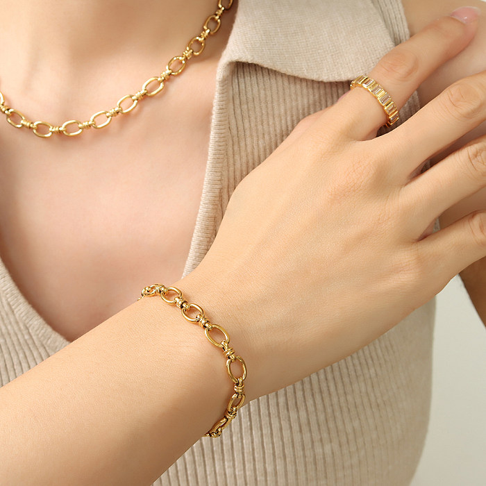 Collier de bracelets plaqué or 18 carats en acier titane de couleur unie de style simple et décontracté