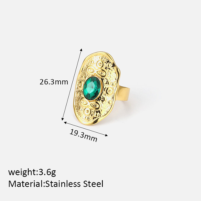 Wholesale Simple Style Shiny Oval Stainless Steel Inlay Rhinestones Open Rings