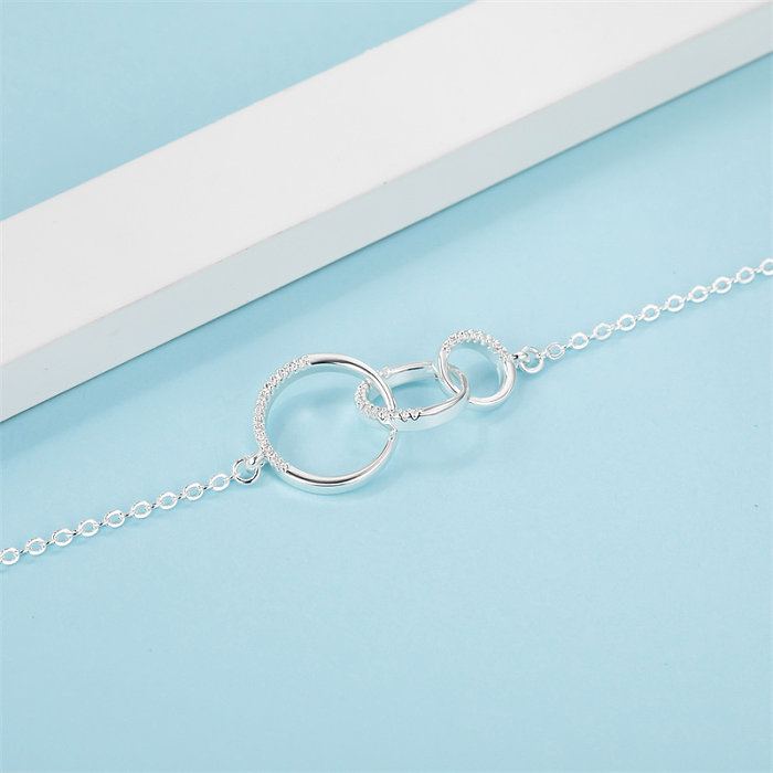 Casual Simple Style Classic Style Double Ring Stainless Steel Titanium Steel Copper Plating Inlay Zircon Silver Plated Pendant Necklace