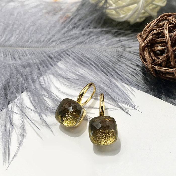 1 Pair Vacation Square Plating Inlay Copper Artificial Crystal Earrings