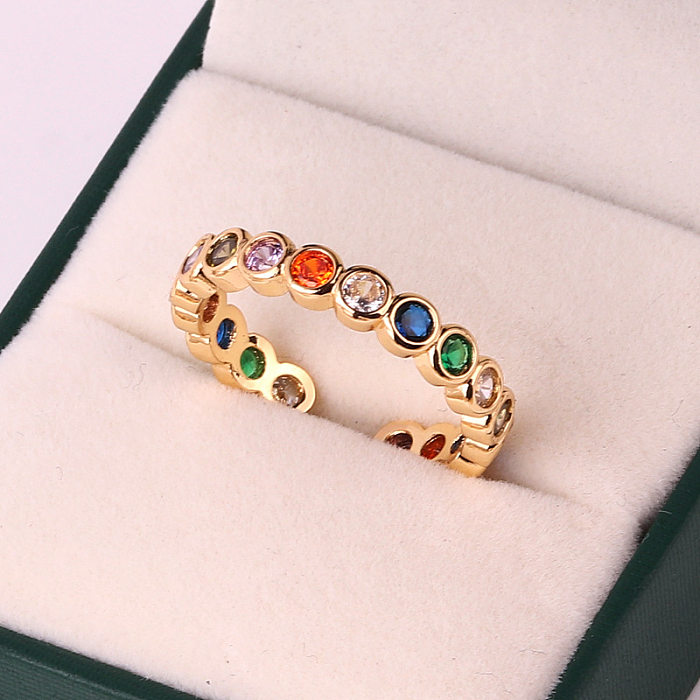 1 Piece Simple Style Flower Copper Inlay Zircon Open Ring