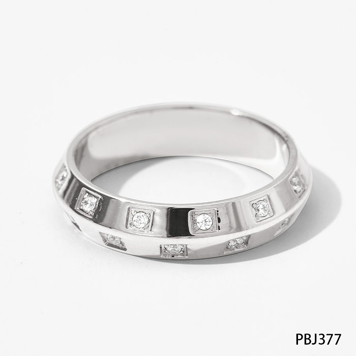 Simple Style Solid Color Stainless Steel Inlay Zircon Rings