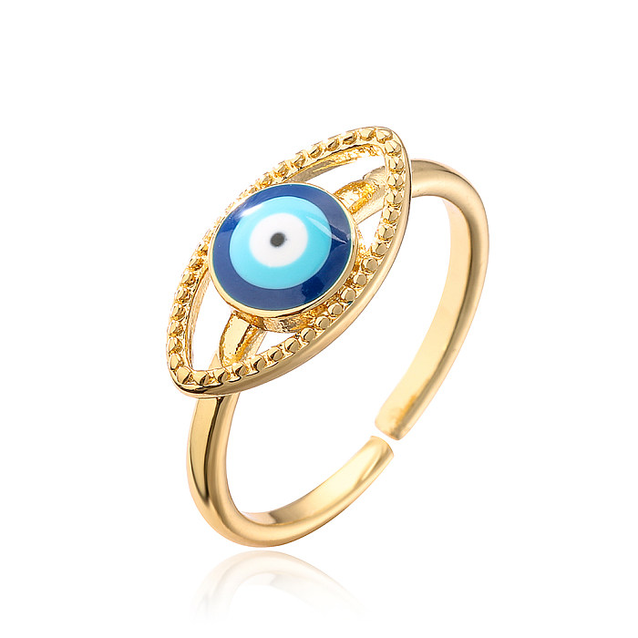 Fashion Devil'S Eye Copper Enamel Gold Plated Open Ring 1 Piece