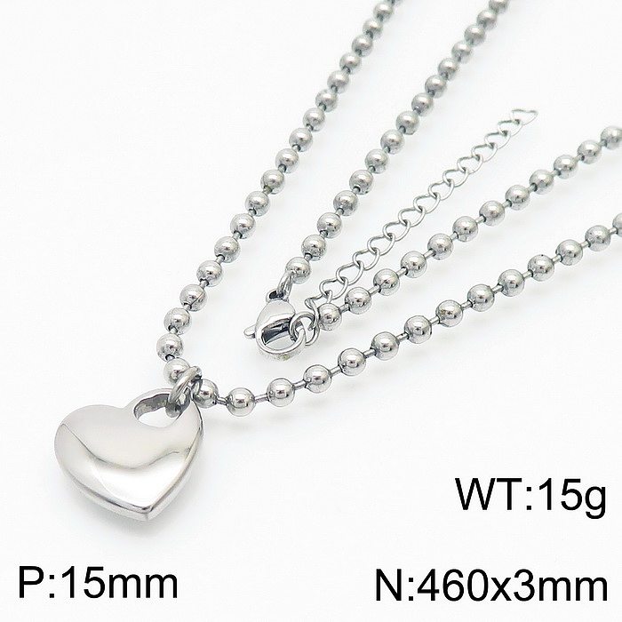 Collier de bracelets de perles en acier inoxydable en forme de cœur doux
