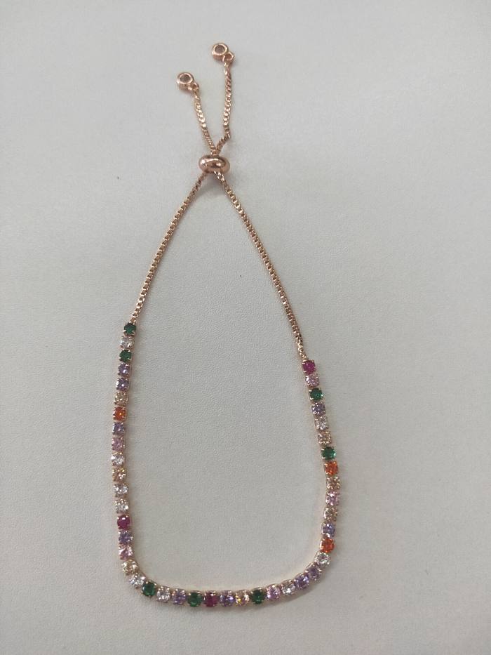 Nova cor zircão simples colorido cobre ajustável única linha garra incrustada pulseira