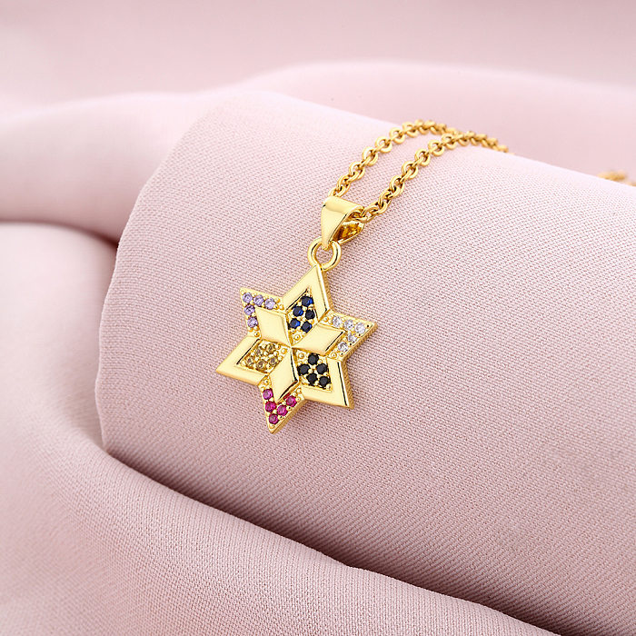 Simple Style Star Copper 18K Gold Plated Zircon Pendant Necklace In Bulk