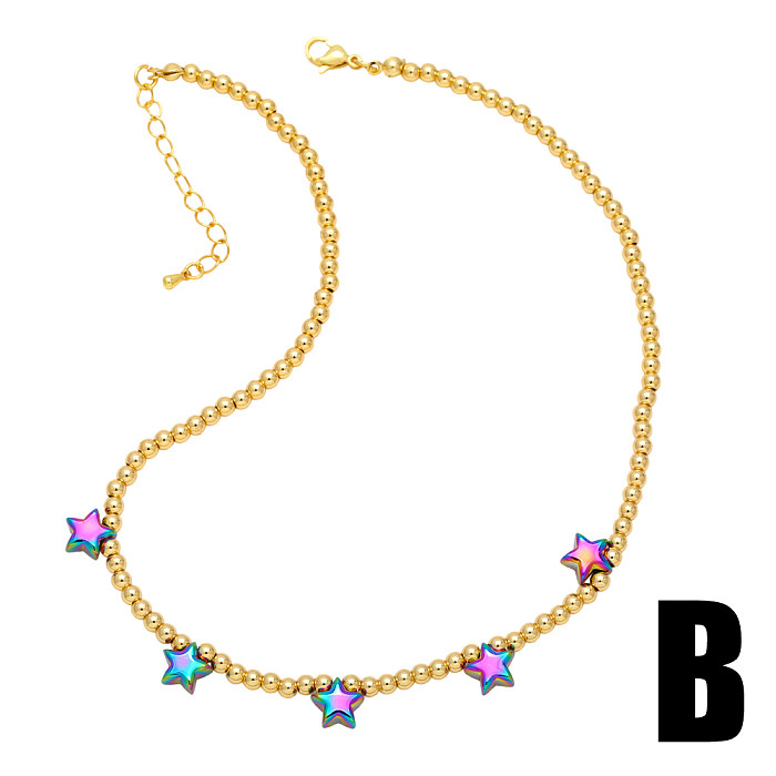 Hip-Hop Pentagram Star Heart Shape Copper Plating 18K Gold Plated Necklace