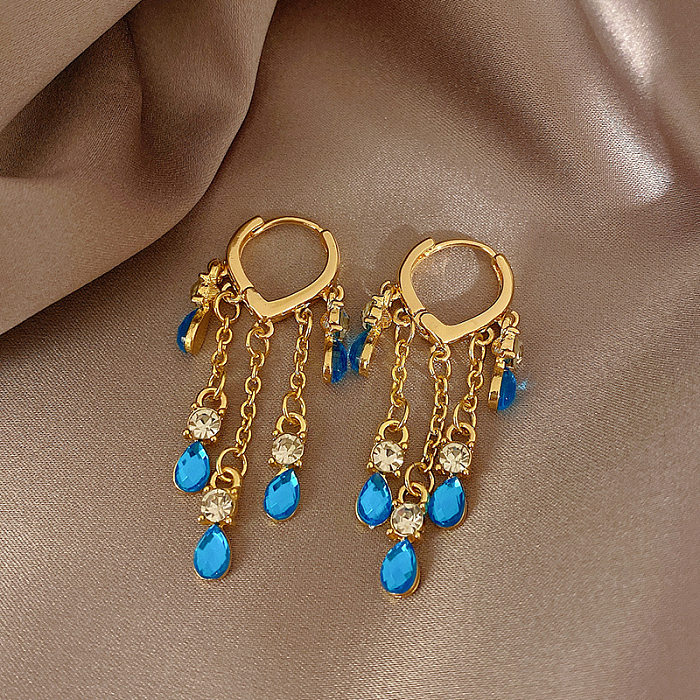 1 Pair Simple Style Water Droplets Inlay Copper Rhinestones Drop Earrings