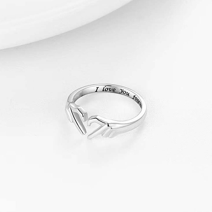 Romantic Simple Style Letter Gesture Heart Shape Copper Open Ring In Bulk