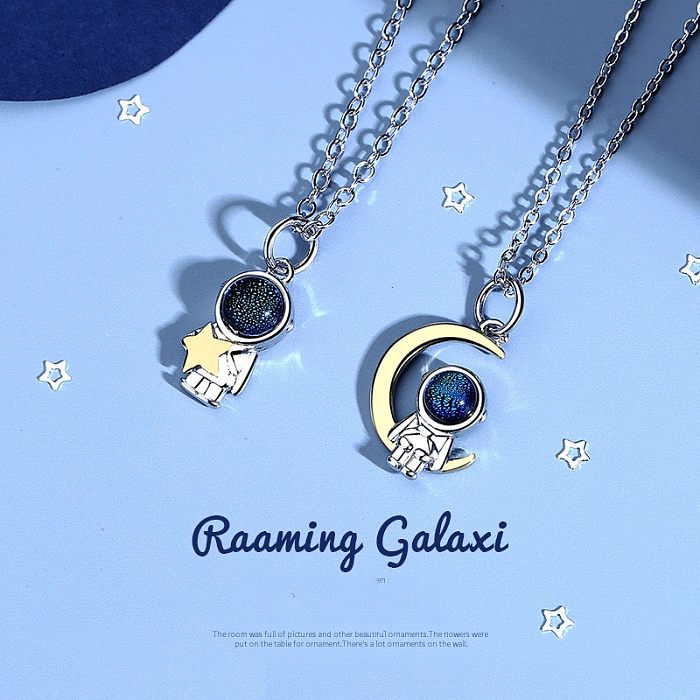 Streetwear Astronaut Copper Plating Inlay Glass Pendant Necklace
