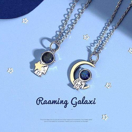 Streetwear Astronaut Copper Plating Inlay Glass Pendant Necklace