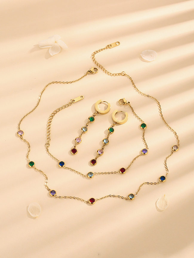 Elegant Lady Simple Style Round Steel Inlay Rhinestones Bracelets Earrings Necklace