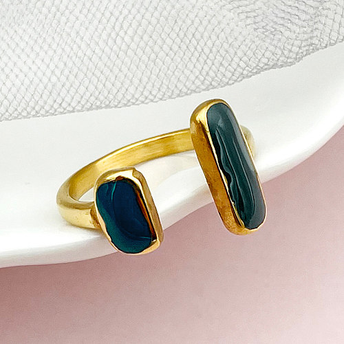 Wholesale Modern Style Simple Style Roman Style Rectangle Stainless Steel Enamel Plating Gold Plated Rings