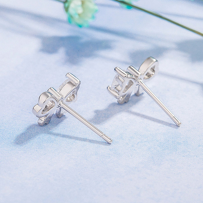 Simple Style Bow Knot Copper Plating Zircon Ear Studs 1 Pair