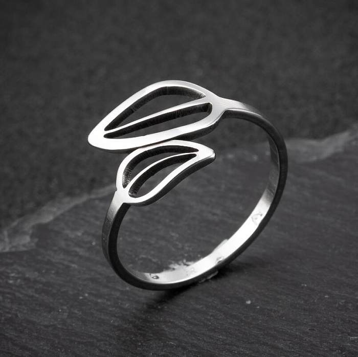 1 Piece Fashion Leaf Stainless Steel Plating Open Ring