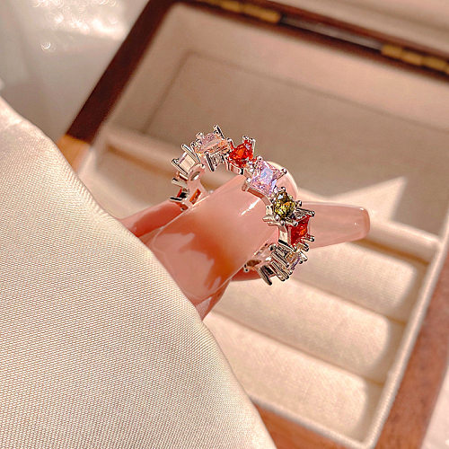 Vintage Style Simple Style Roman Style Geometric Copper Inlay Zircon Open Rings