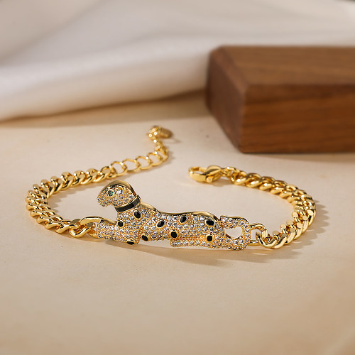 Bracelets plaqués or 18 carats avec incrustation de placage de cuivre et d'animaux de style hip-hop vintage