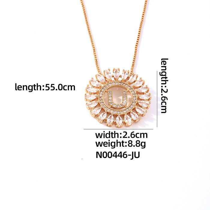 Casual Simple Style Round Letter Copper Plating Inlay Zircon Gold Plated Pendant Necklace