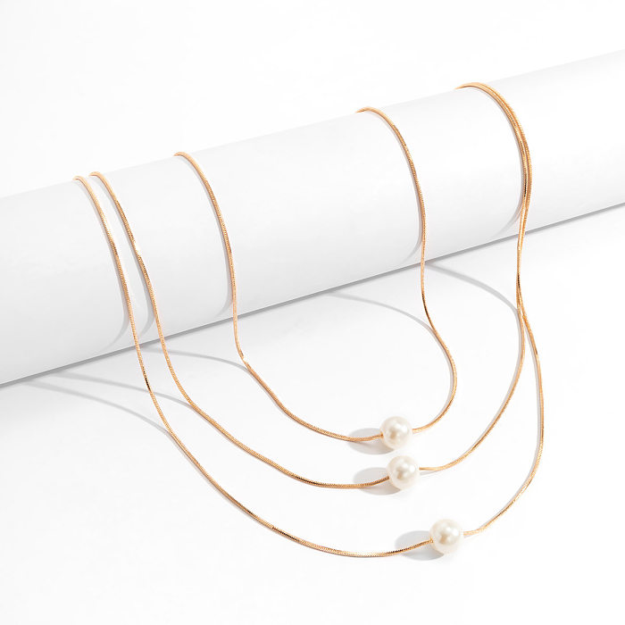 Vintage Multi-layered Pearl Pendant Geometric Thin Chain Snake Bone Necklace