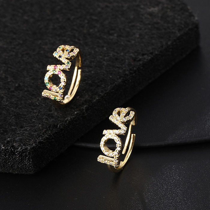 Simple Style Letter Copper Plating Inlay Zircon Open Ring 1 Piece