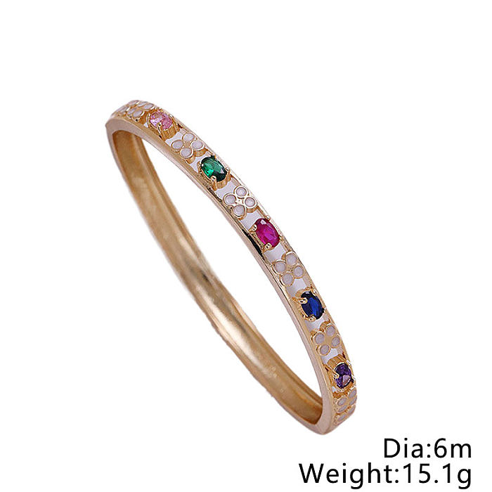 Casual Commute Four Leaf Clover Brass Plating Inlay Zircon 14K Gold Plated Bangle