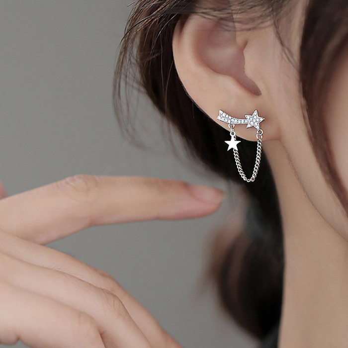1 Pair Elegant Simple Style Star Inlay Copper Zircon Earrings