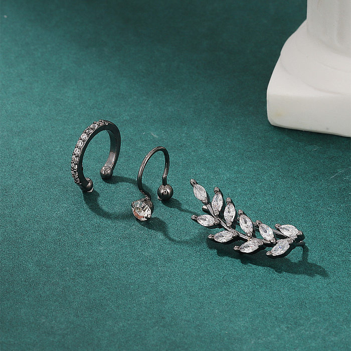 Modische Blatt-Kupfer-Ohrclips mit Inlay aus Zirkon-Kupfer-Ohrringen