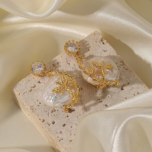 Boucles d'oreilles pendantes plaquées or 1 carats, 18 paire de feuilles brillantes, incrustation de perles en cuivre