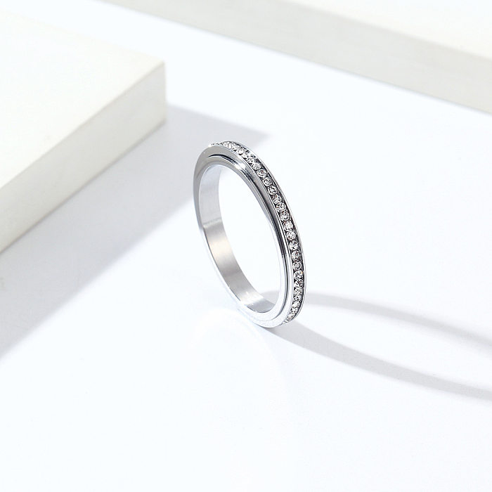 Simple Style Classic Style Round Titanium Steel Polishing Inlay Zircon Rings