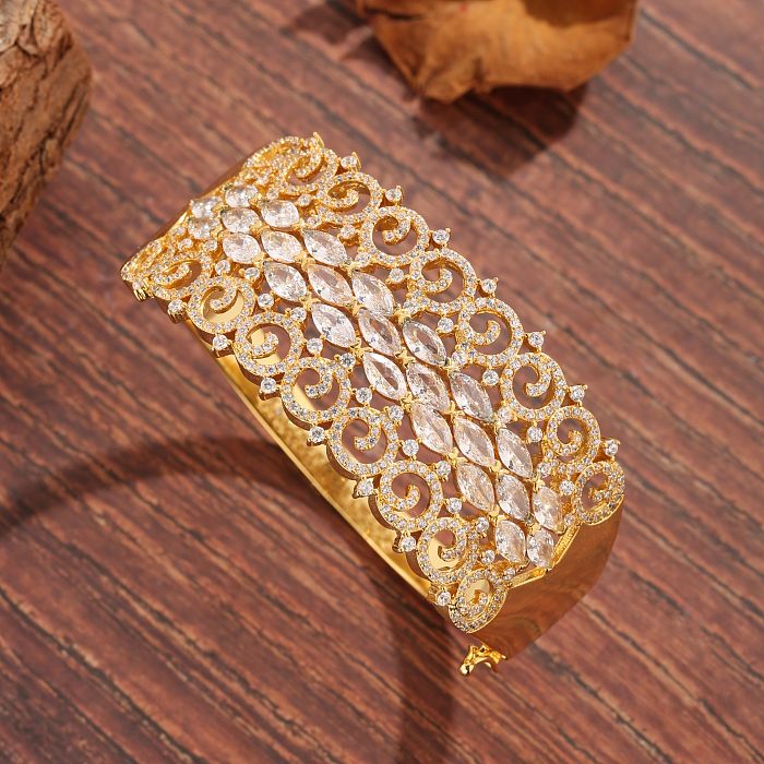 Luxurious French Style Modern Style Round Copper Plating Hollow Out Inlay Zircon Bangle