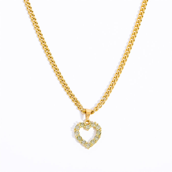 Glam Retro Sun Palm Heart Shape Copper Plating Inlay Zircon 18K Gold Plated Pendant Necklace