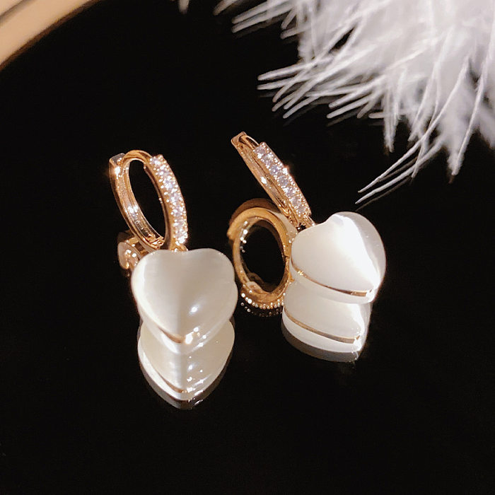 1 par casual estilo simples forma de coração chapeamento incrustação cobre opala zircão brincos